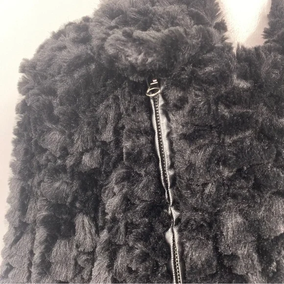 Adrienne Landau Black Faux Fur Moto Jacket - Picture 2 of 16